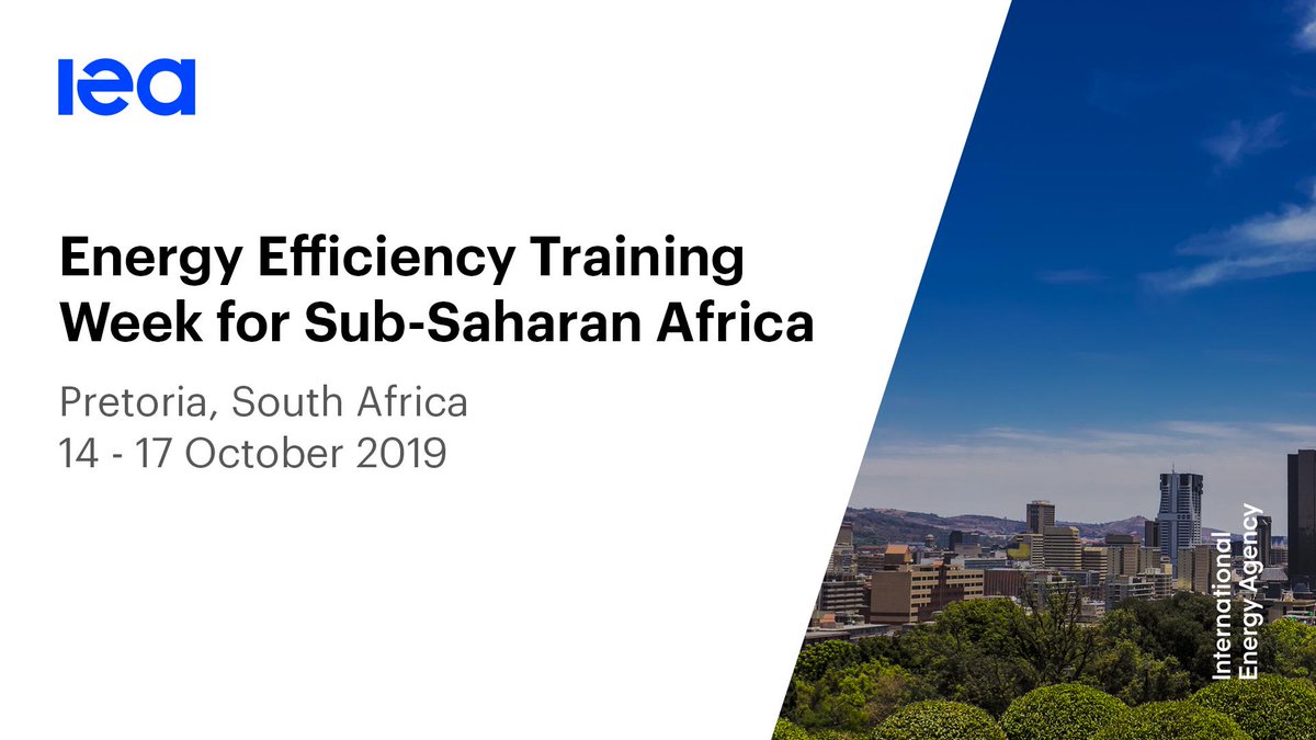 IEA's tweet photo. If you’re a junior policy maker from Sub-Saharan Africa interested in taking part in our upcoming #energyefficiency training week, being held in Pretoria from 14 to 17 October 2019, get your application in by Friday 1st September 👉 https://t.co/Hi9Z3Nggvv https://t.co/EHVmM5dLup
