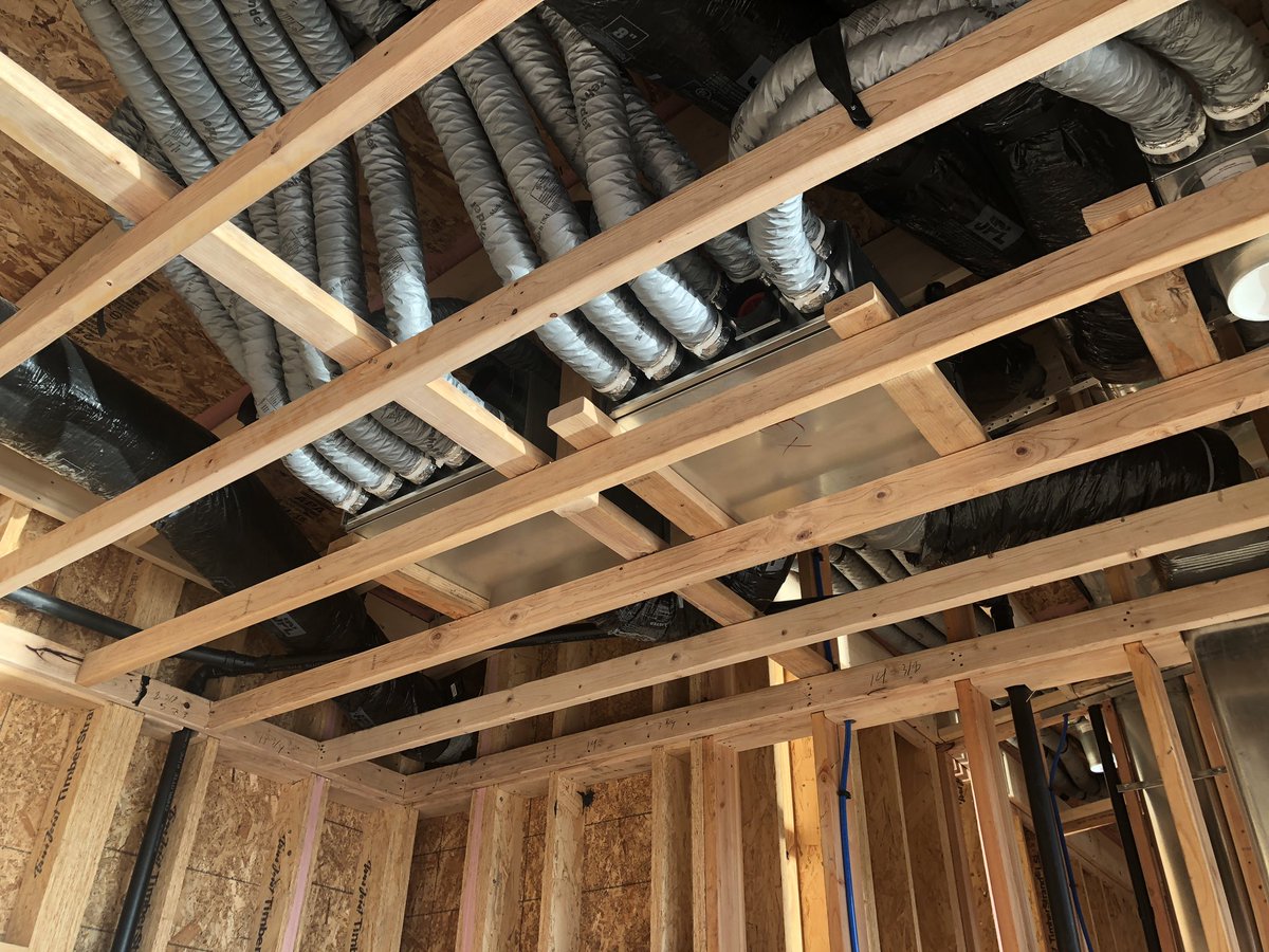 LMPassiveHouse's tweet photo. The @ZehnderAmerica system rough in is complete! Guys did a great job of keeping things tight so I could eliminate soffits. Electrical started this week and siding is about halfway! Making progress, but never as fast as you want it to go... counting down the weeks! @smallplanetws https://t.co/NZSfwchXCY