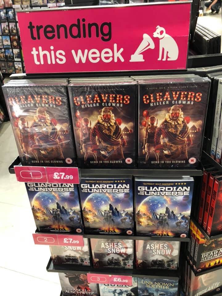 We’ve had a fun couple of days! The @101_Films release of <a href="/CleaverMovie/">Cleaver Movie</a> spotted in <a href="/hmvtweets/">hmv</a> #horror #HorrorCommunity #horrormovies #hmv #SupportIndieFilm #indiehorror #killerclowns
