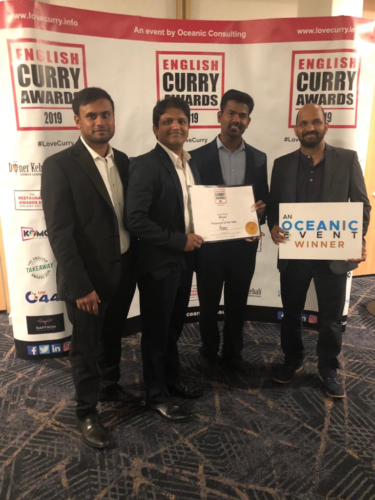 Aroma_Gloucs's tweet photo. Aroma has been awarded the Restaurant of the year South West .Thank you to our Chef Arul & Solai & Staffs for their hard work & dedication for the English Curry Awards 2019 Iโd like to thank every customer who has supported us #lovecurry #oceanicevents https://t.co/QCLPuwocCN