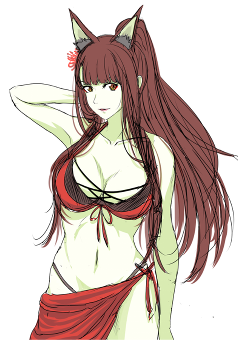 水着赤城さん。下書きにざっくり色を乗せてみた。尻尾はまだ描いてない。 