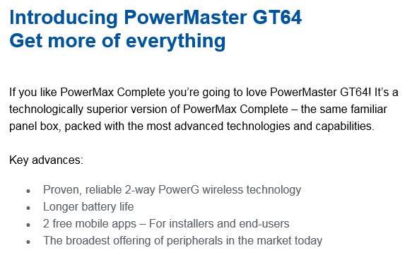 huntersfss's tweet photo. Introducing PowerMaster GT64. Get more of everything! @TycoSecurityPro #tyco #security #hunterswholesalers #slough #bershire https://t.co/1E5L54vZdt