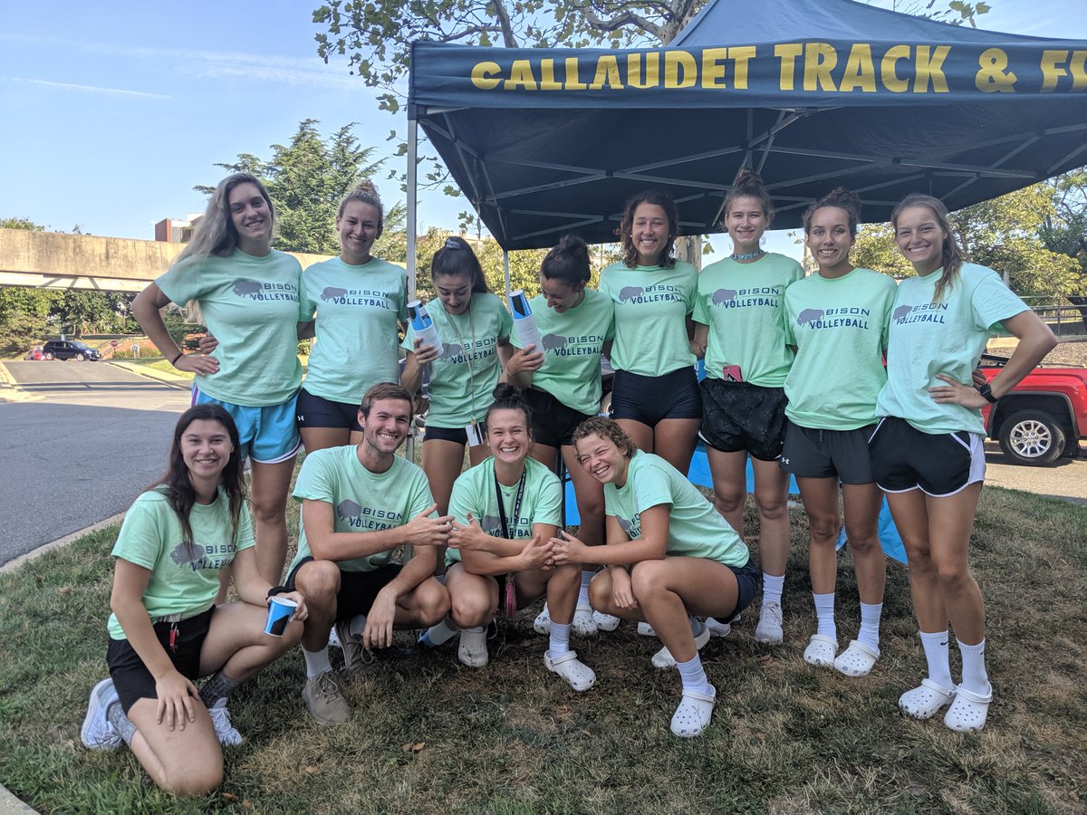 GallaudetBison's tweet photo. Thanks to all of the #Gallaudet fall athletic teams who helped to move-in new @GallaudetU students yesterday into their dorms. Pictures of the #GUBison men's soccer, women's volleyball and football team below. Welcome GU freshmen and Go Bison! https://t.co/SkD0GYsnX5