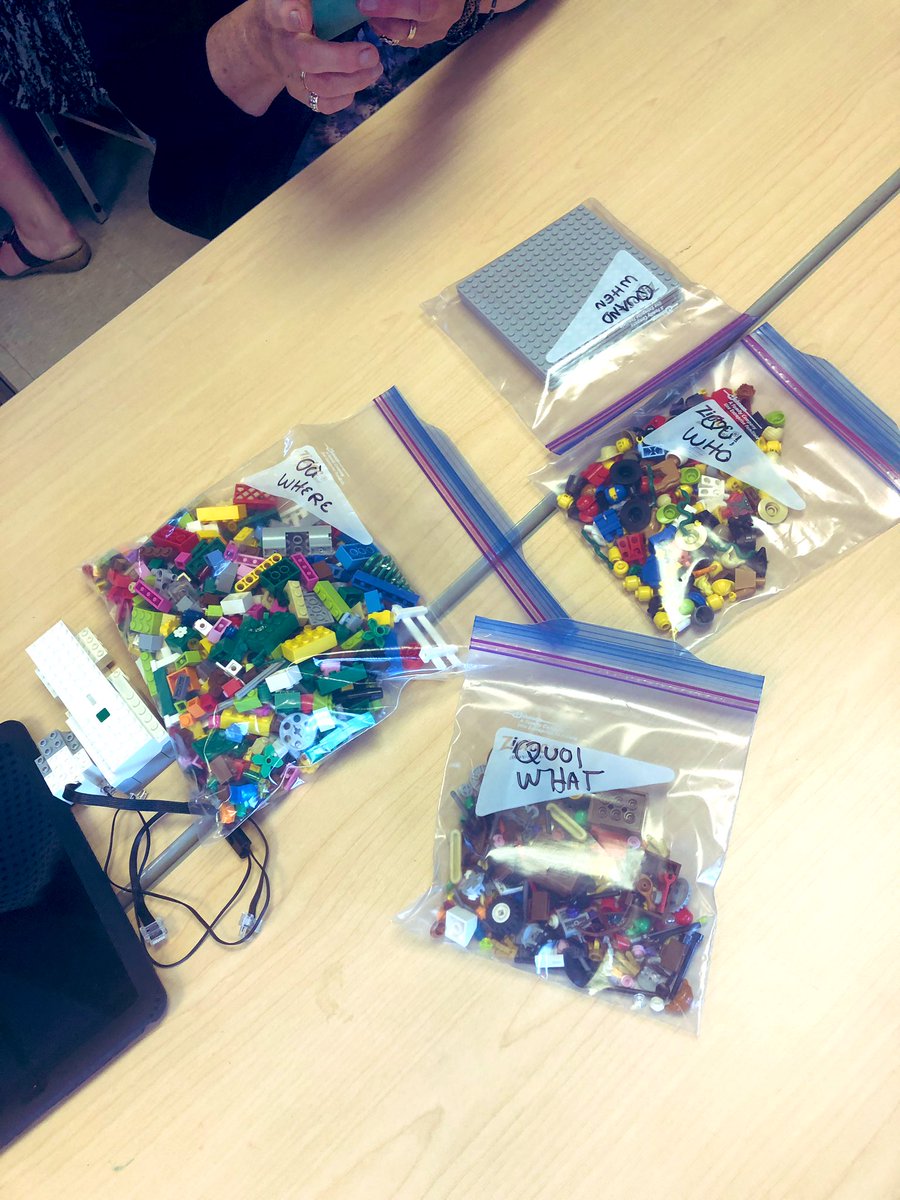 MrsGeekChic's tweet photo. Using Lego to learn vocabulary, explain thinking and tell stories in #FSL with @d_tremblay. I love the idea of separating the pieces by “Who”, “What”, “When” & “Where”🧱 #FrEdMattersCA #rockyourclass https://t.co/e0CtGjqMP4