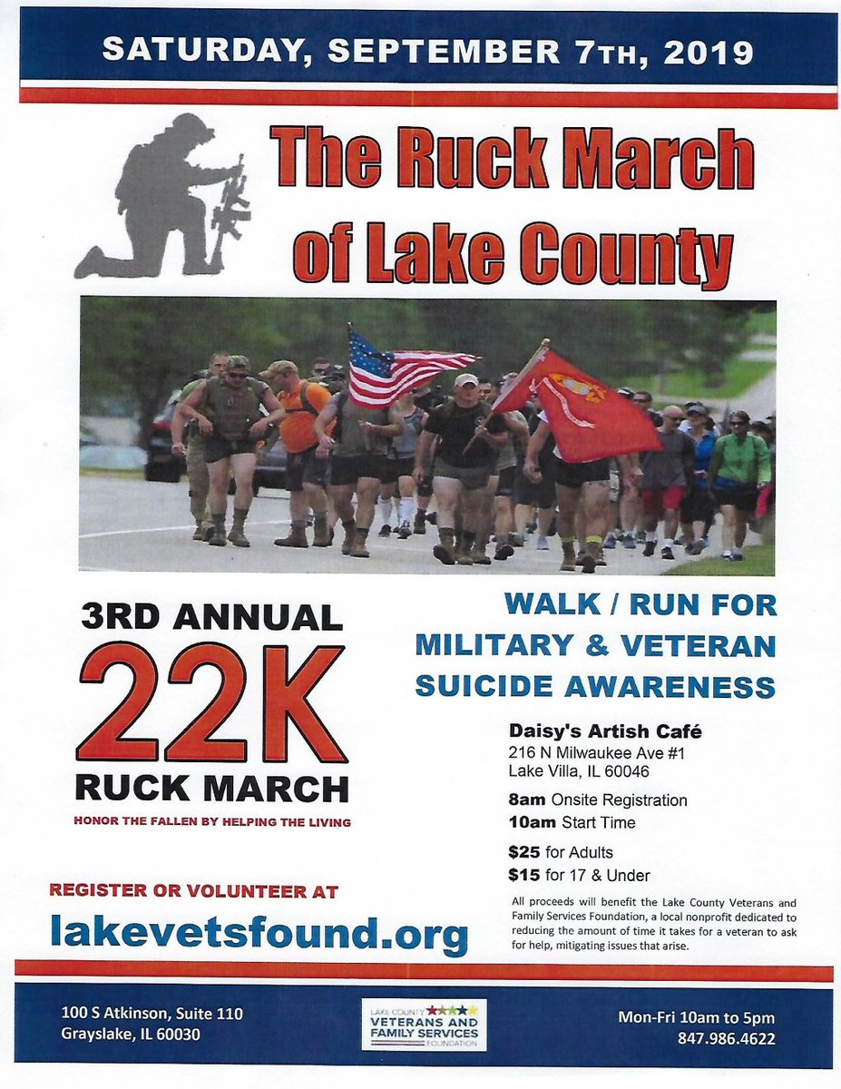 SashkoTim's tweet image. Help support our Veteran population in Lake County.  Join our walk to raise the awareness of the loss of our military personnel to suicide - 21 nationally every day!!