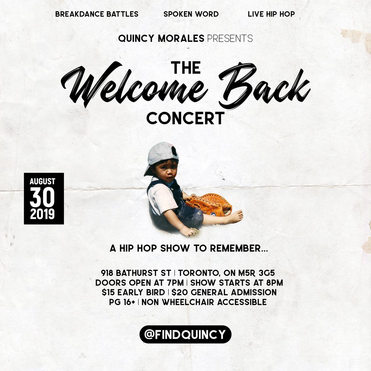 Returning to 918 Bathurst on August 30th, Quincy Morales presents the Welcome Back Concert - a hip hop night to remember. Purchase tickets here: ow.ly/Gfcj50vEA0j