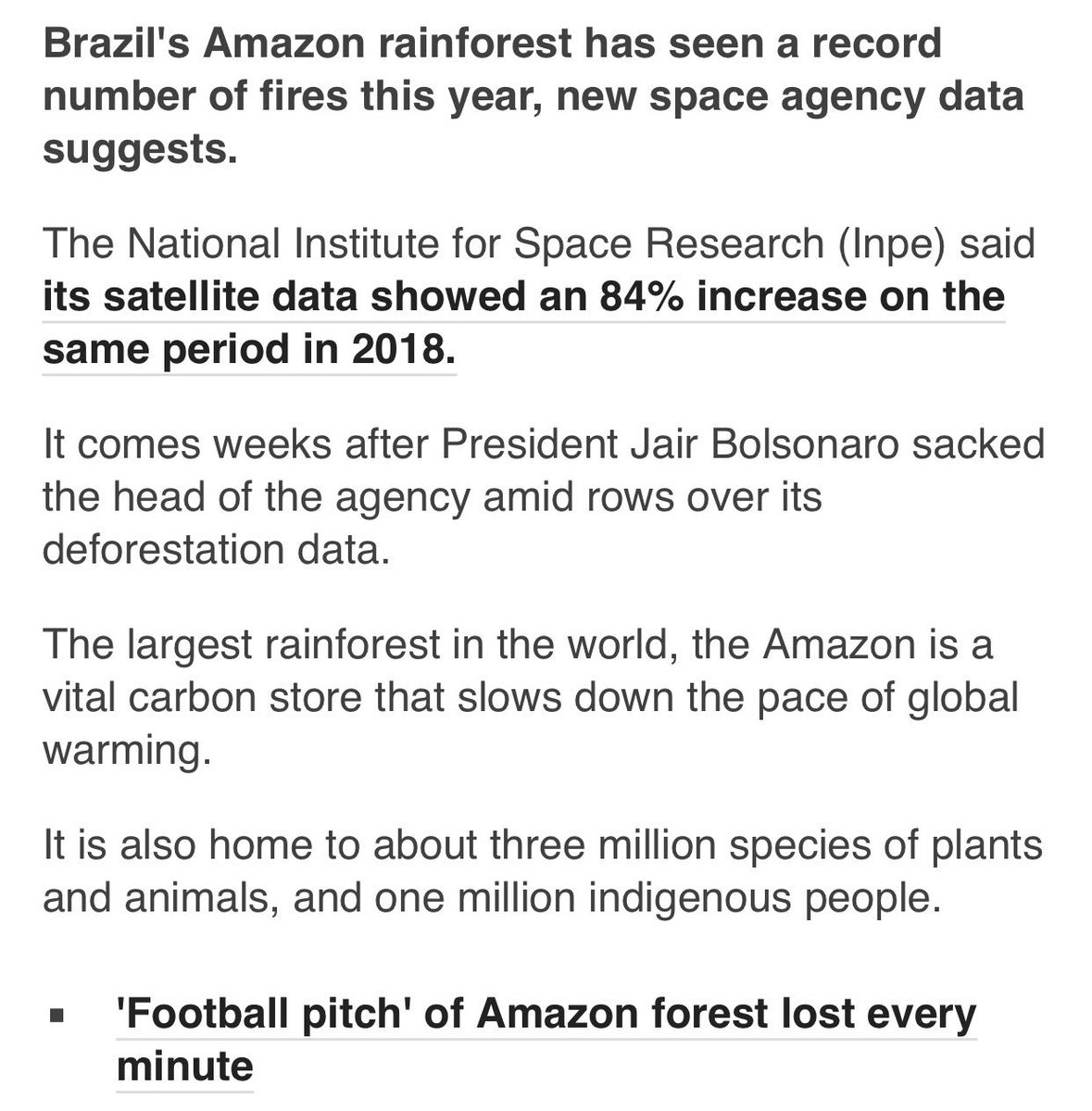 rizhatypebeat's tweet photo. A football pitch of Amazon forest is lost every minute... 
EVERY MINUTE.

We need to stop it with the fucking “prayers” and DO SOMETHING ABOUT IT.

We can’t let earth die because of us.

WE’RE NOT ALONE IN THIS PLANET.
NOR DO WE OWN IT.

EARTH IS IRREPLACEABLE. https://t.co/sko38yn4he