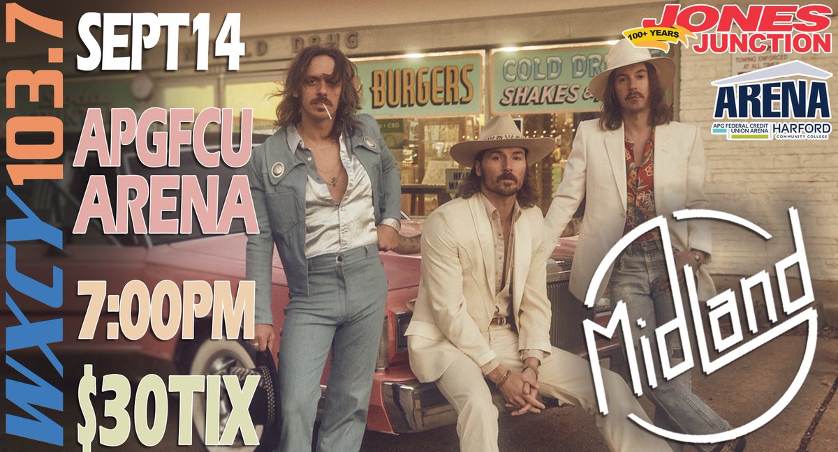 1037WXCY's tweet photo. Our 30th Birthday Show presented by #JonesJunction staring @MidlandOfficial along with special guest @samgrowmusic is less than a month away and there is still time to get tickets! Tickets are only $30. Get your tickets today at https://t.co/qNypmC3PQc.
https://t.co/wHmw4141RZ https://t.co/wVc9iRpOmT