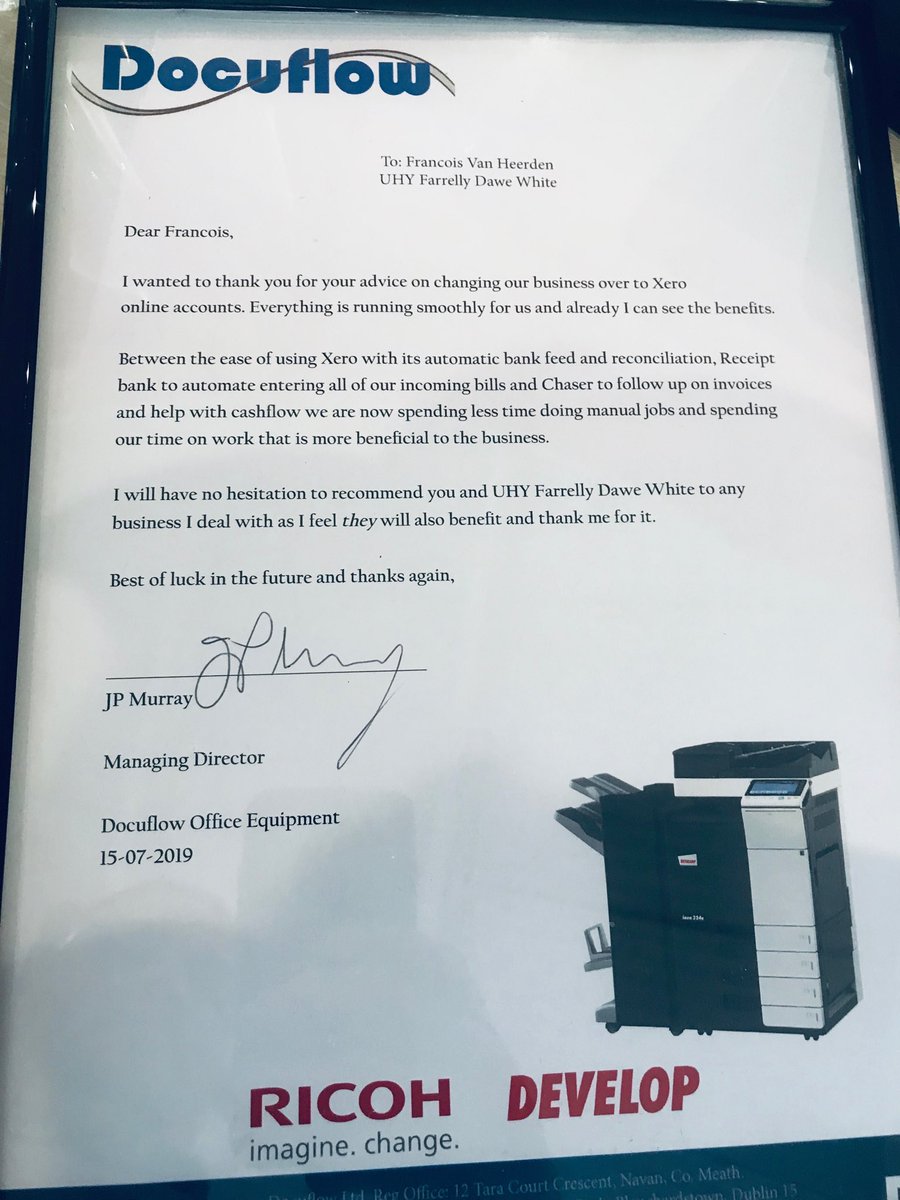 francois_fhc's tweet photo. Always great to receive a testimonial from a happy client! ⁦@UHYFDW⁩
⁦@Xero⁩ ⁦@ReceiptBank⁩ ⁦@chaser_hq⁩ ⁦@BNI_official_pg⁩  #BNI #CloudAccounting #UHYFDWCloud #Docuflow https://t.co/YEPeNRYWGQ