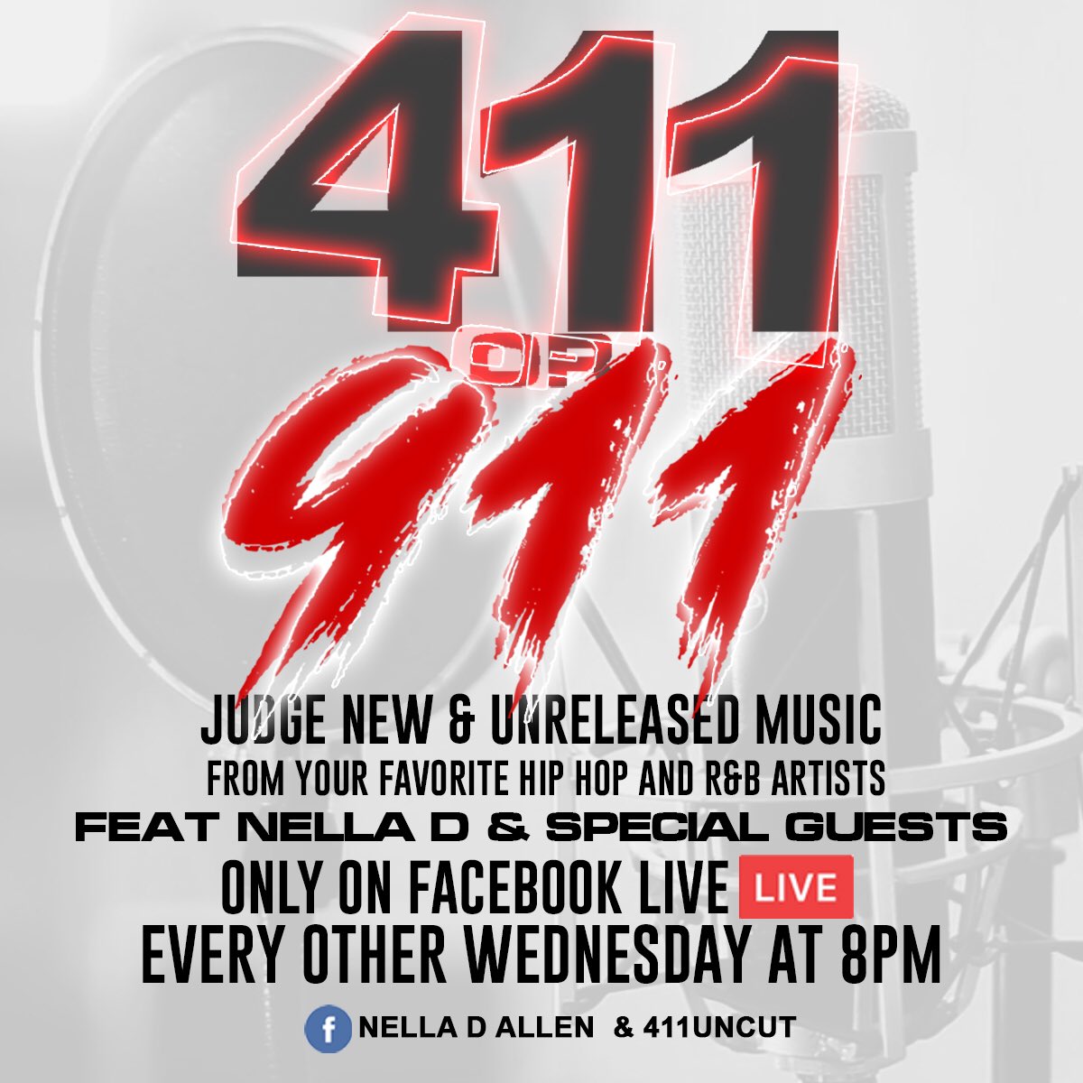 24HRMarketing's tweet photo. Each and every Wednesday night at 8pm make sure you’re tuned in to 411 or 911 with @Nella_D513 and her special guests. Artists can get feedback on their songs from her and the live @facebook audience. https://t.co/WRgHItHiZ0