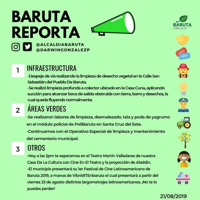 BarutaReporta's tweet photo. Hoy #21Ago #BarutaReporta todas las actividades que nuestro equipo realiza para mantener tu #CalidadDeVida https://t.co/TI7yAek7Hf