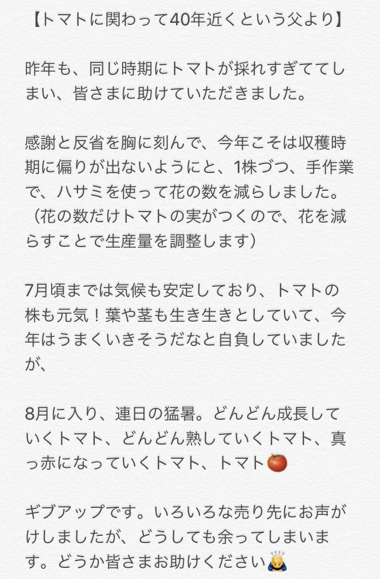 猛暑でピンチになってしまったトマト農家が取った行動とは？