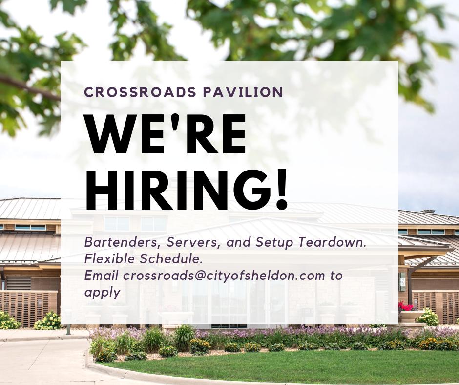 CrossroadsPavi1's tweet photo. We are looking for part time staff; bartenders, servers, setup/teardown to start work for this fall. Flexible hours, we will work with your schedule. Great work environment, new experiences every day! Apply by emailing crossroads@cityofsheldon.com! https://t.co/B6VLcVXo7d