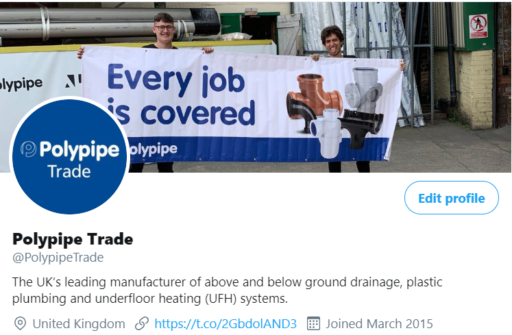 PolypipeTrade's tweet photo. What do you reckon @Plumbforless?

It's nearly the end of #MissionMax and nearly time to promote our new #PolySoil range so I thought I'd give you pride of place for a few days!

#TeamPolypipe https://t.co/fvENBl0pPT