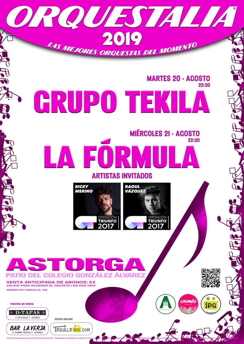 Llegó el gran día!!
Hoy #Astorga se viste de fiesta con un equipo de lujo en #Orquestalia2019!!!!!!!! 🎉
Abrimos taquilla a las 21:00 horas.
Vente a gozarrrrrr!!!