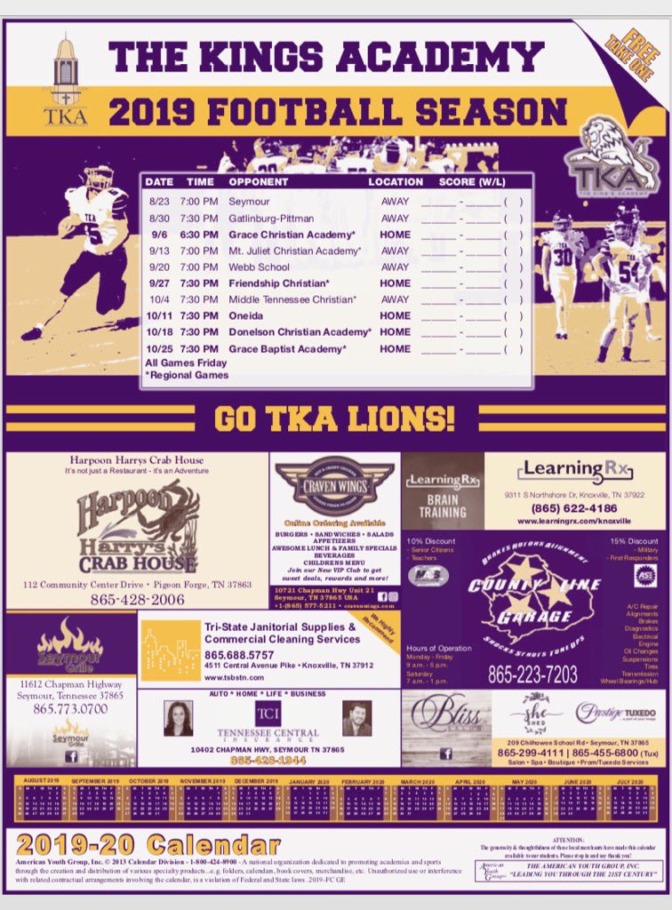 LRxKnoxville's tweet photo. We are happy to support @TKASeymour @TKAFootball this season. Go TKA Lions! https://t.co/OCOSgvafuT