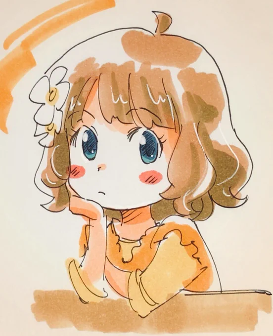 今日の桃子ちゃんセンパイ。のラクガキ。頬づえセンパイ。 