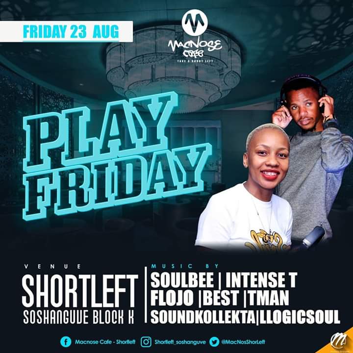 MacNosShortLeft's tweet photo. Music All Around 🎶 It's Play▶️ FRIDAY with @DjSoulBeeSA @intense_t_sa Live 🔥🔥🔥
📆23 August 2019
#playfriday #macnosecafe #shortleft #fridayvibes https://t.co/05KqppEjNb