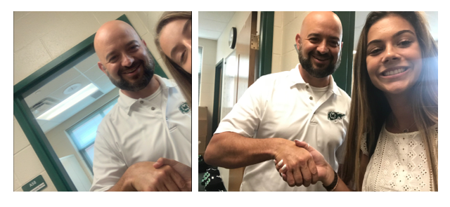 mhschronicle's tweet photo. Chronicle staff had to go out, introduce themselves &amp; shake hands with a @MHSComets administrator - @MiaSweitz &amp; Alanna caught up with @bobby__dodd https://t.co/k76CNwRB9k