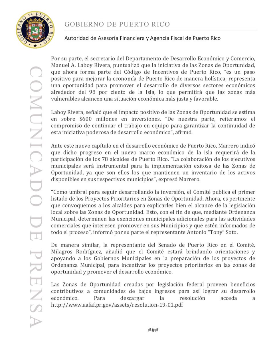 AAFAFPR's tweet photo. El Comité de Proyectos Prioritarios en Zonas de Oportunidad aprobó una lista que designa las actividades comerciales elegibles para el desarrollo de proyectos prioritarios. Este proceso ordinario representa un paso significativo para viabilizar este mecanismo de inversión. https://t.co/0GAbJcQFgB
