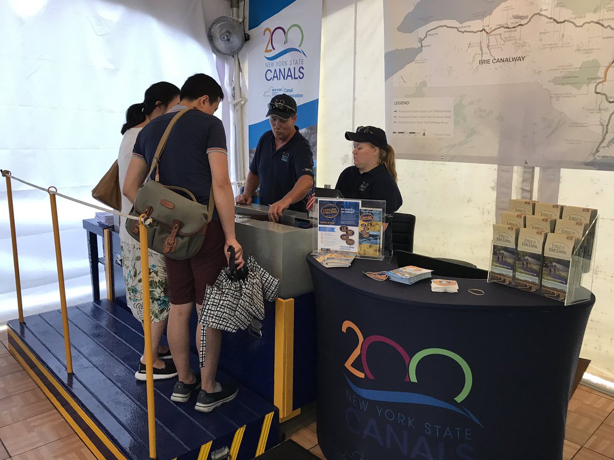 NYSCanalCorp's tweet photo. The rain’s not stopping us! Come and learn about the New York State Canal System in our booth at The Great @NYSFair and check out our model lock to see how a lock works. https://t.co/J73WD7kg3n