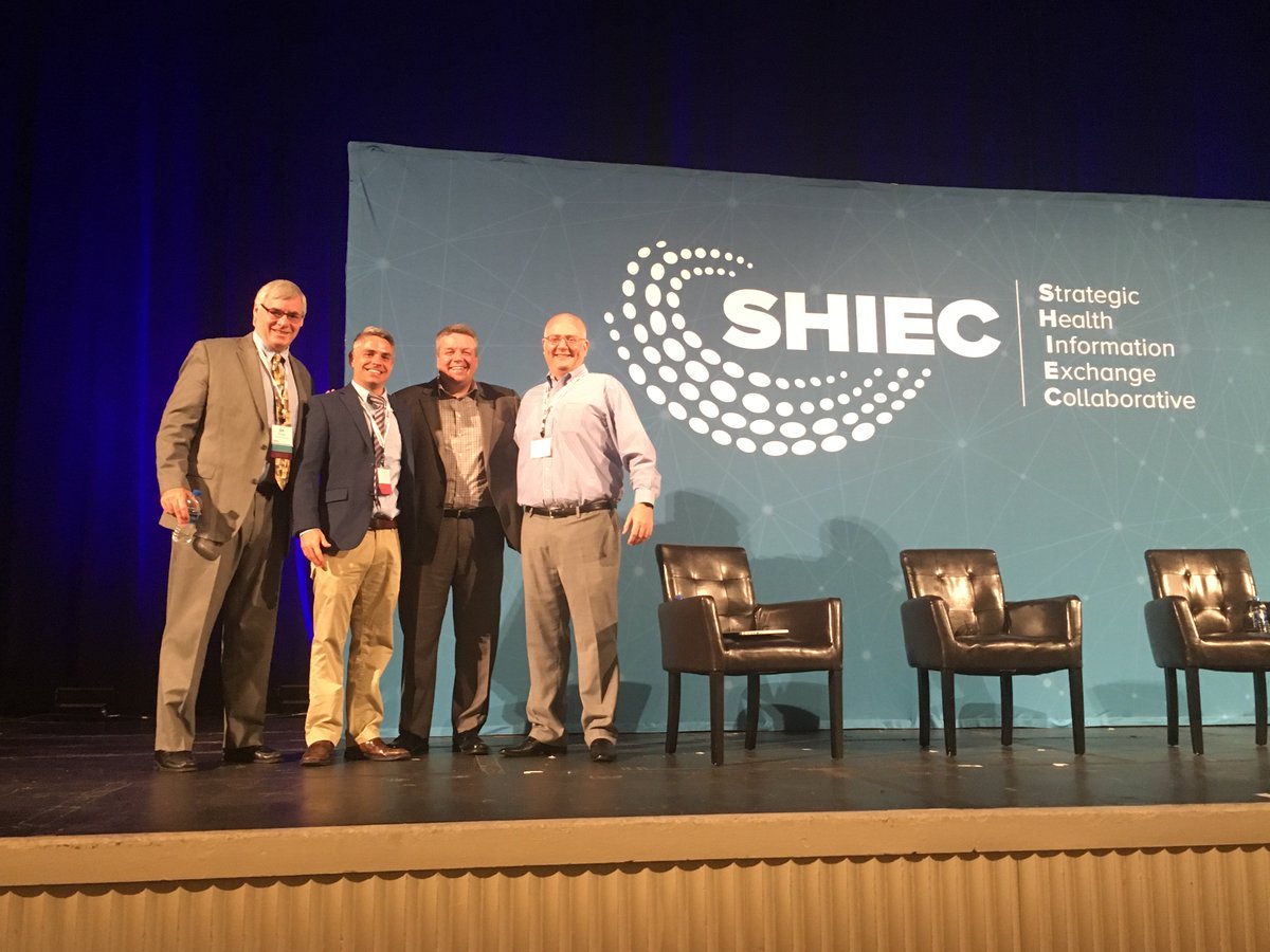 NewWave_Tech's tweet photo. Enjoying #SHIEC19 and a morning session on Patient Access & #Interoperability – Great shot of @NewWave_Tech’s Aaron Seib with session presenters: Jim Cavanagh, New Jersey Health Innovation Network, Alan Viars & Ryan Howells @LeavittPartners @rryanhowells https://t.co/KcLlBd1Qsc