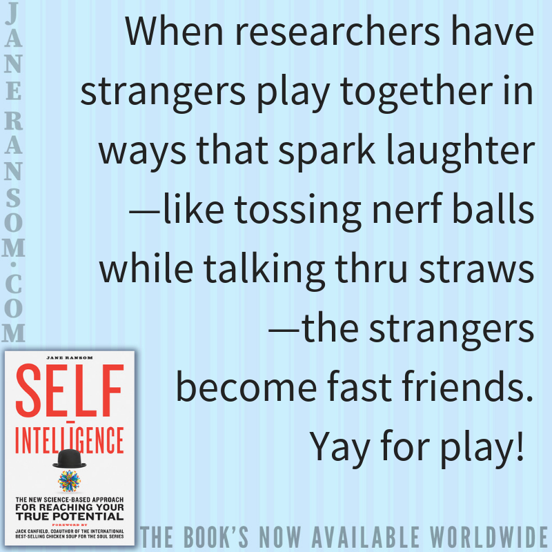 TheJaneRansom's tweet photo. When researchers have strangers play together in ways that spark #laughter—like tossing nerf balls while talking thru straws—the strangers become fast friends. Yay for play! 🤣#selfintelligence #happy #motivation #inspiration #selfpotential #hypnosis #success #inspire https://t.co/CPCgR77w6I