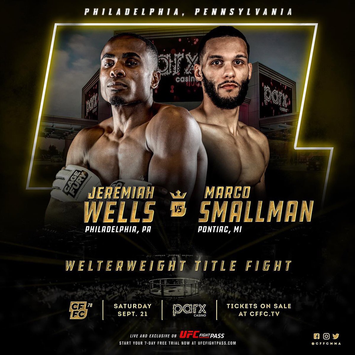 volkstyles's tweet photo. Due to Joey Pierotti’s injury prior to #CFFC77, the WW title fight against Jeremiah Wells was cancelled.
Wells will now fight for the vacant WW Title — this time against Marco Smallman — at #CFFC78.
The prior main event for this card was a FLW Title fight #UFCFIGHTPASS https://t.co/umhjsoFwfa