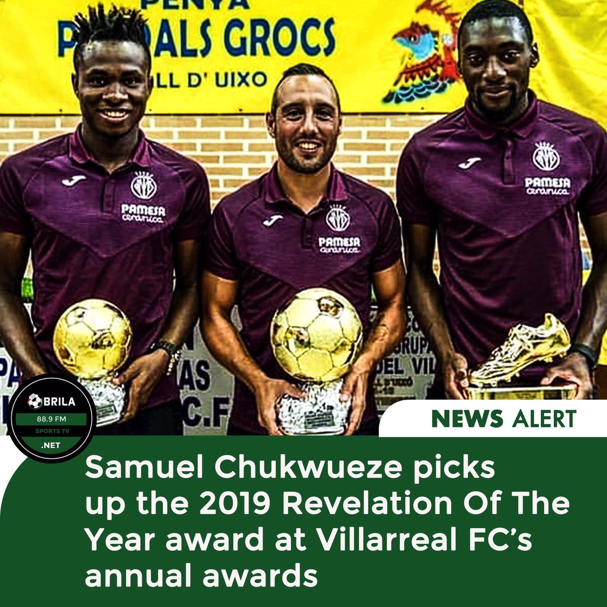 Brilafm889's tweet image. The Nigerian Flash Samuel Chukwueze has done it again. He emerged as the Revelation of the year while Santi Cazorla won the player of the and Toko Ekambi, also won the Highest Goal Scorer at the annual Villarreal Awards. 

Congratulations.

#brilafm #brilasports #waveurbanner