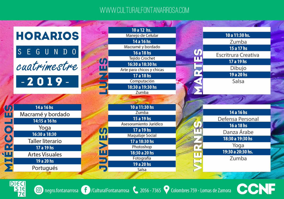 📢 ¡Comenzó la inscripción a los #cursosgratuitos del segundo cuatrimestre de 2019! 

¿En cuál te vas a anotar?🎨🎭🤹‍♂️

No duden en consultarnos.
