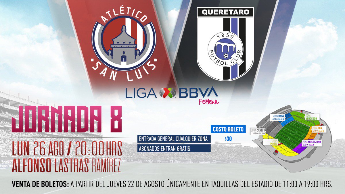 AtletiDeSLPFem's tweet photo. 🛣| ¡Se viene el Clásico de la 57 en la @LigaBBVAFemenil!

Este lunes 26 de agosto recibimos la visita de @GallosFemenil🐔.

🎟| Adquiere tus boletos en las taquillas del estadio y punto de venta oficiales.

Apóyanos en este importante partido.

#LlegamosParaQuedarnos 🏆 https://t.co/UbucDO4W2J