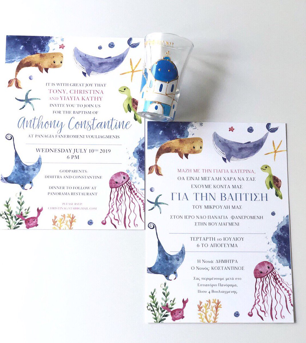 Hosting a multi-lingual event? Make it a double-sided invitation! 👌🏻This clever client printed their beautiful custom baptism invites in both English and Greek to accomodate all their guests. 🇬🇷
#customprinting #custominvitations