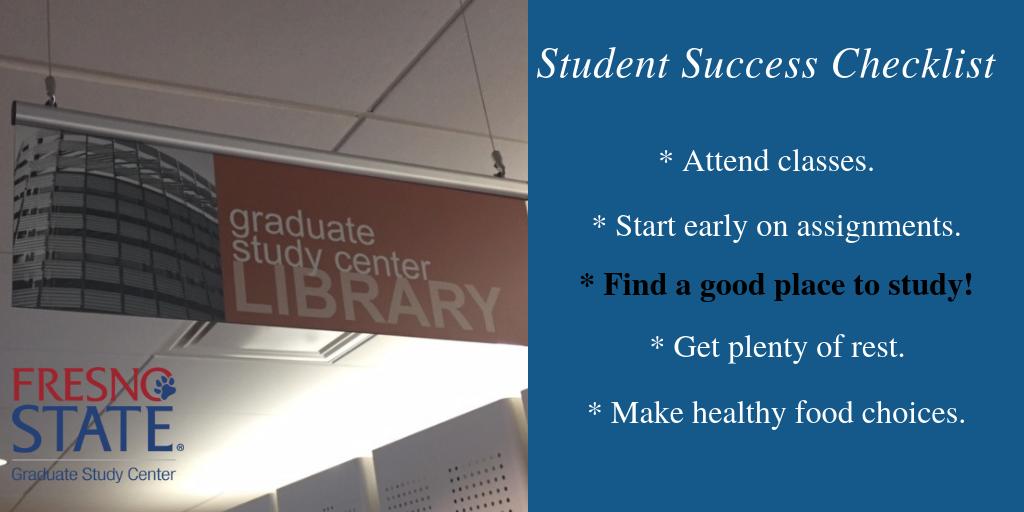 fresnostategssc's tweet photo. #GradStudents @Fresno_State: #StartStrong The #GradStudyCenter in the @MaddenLibrary is a great addition to your student success checklist! https://t.co/RO9QJwUI84