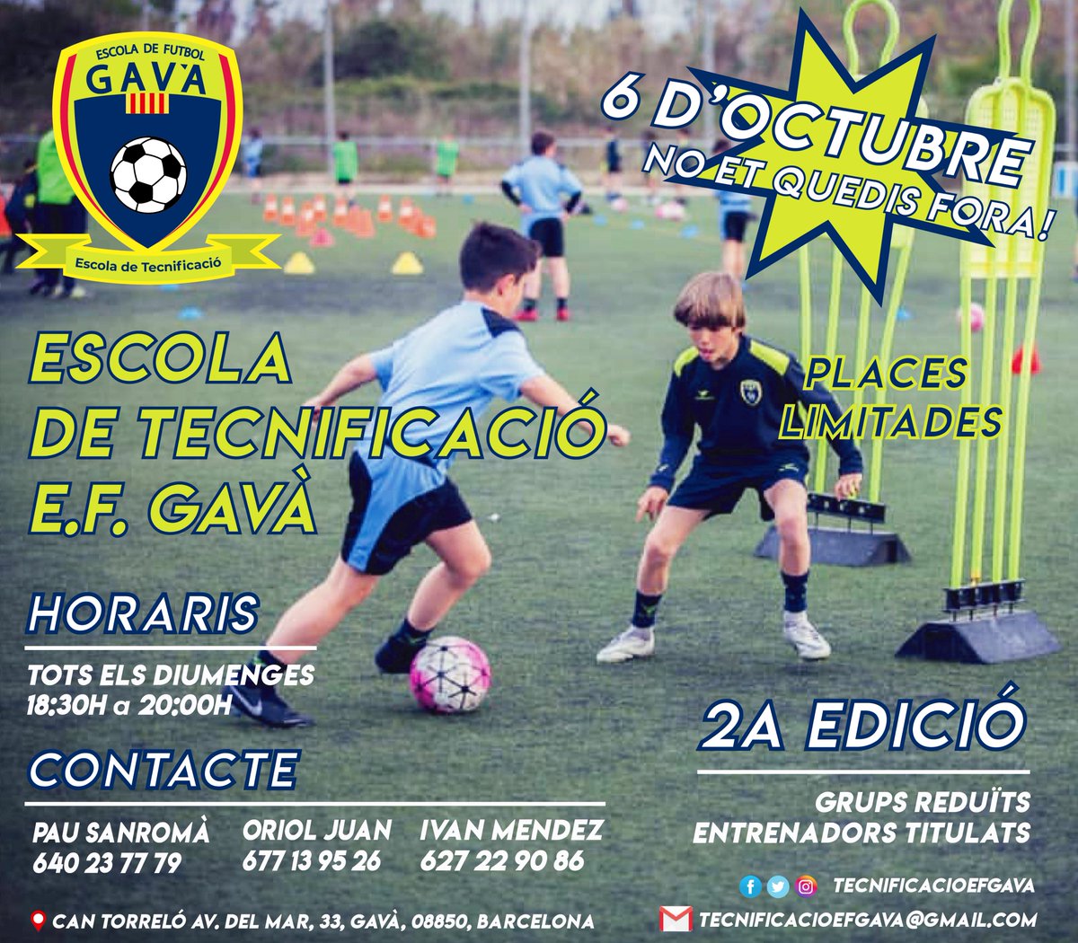 🔵🔵TECNIFICACIÓ E.F GAVÀ 2ona EDICIÓ.

Després de l'èxit de la 1era Edició, torna la Tecnificació E.F Gavà amb la 2ona Edició

📅6 Octubre
🏟️Can Torelló
⏰18:30
💻efgava.com/2nda-edicion-e…

📽️📽️Mira com treballen⬇️⬇️

youtube.com/watch?v=AqBYRY…

No et quedis fora!!!

#EFGavà #SomEFG