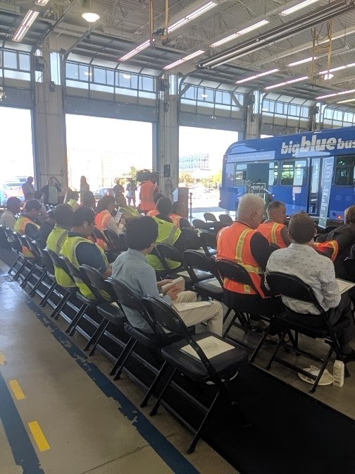 AskGoSaMo's tweet photo. Waiting for the Battery Electric Bus (BEB) Press Event to start. Way to go @SMBigBlueBus on introducing their first BEB! #BBBZero #GoSaMo https://t.co/yQ3P1pR6B7