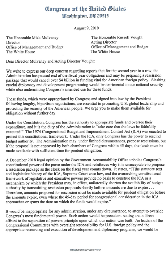 AIPAC's tweet photo. We stand by these bipartisan, bicameral calls reiterating Congress’ constitutional authority to appropriate funds and urging no last minute rescission of foreign aid. https://t.co/PvzWyPv9oy