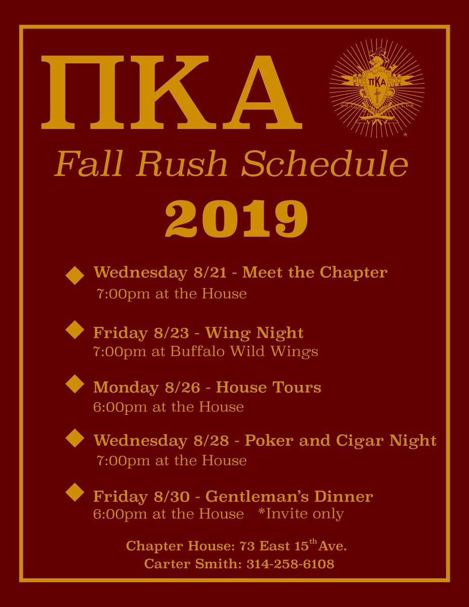 OSU_Pikes's tweet photo. Fall 2019 Rush Schedule https://t.co/PwqHbbuL2g