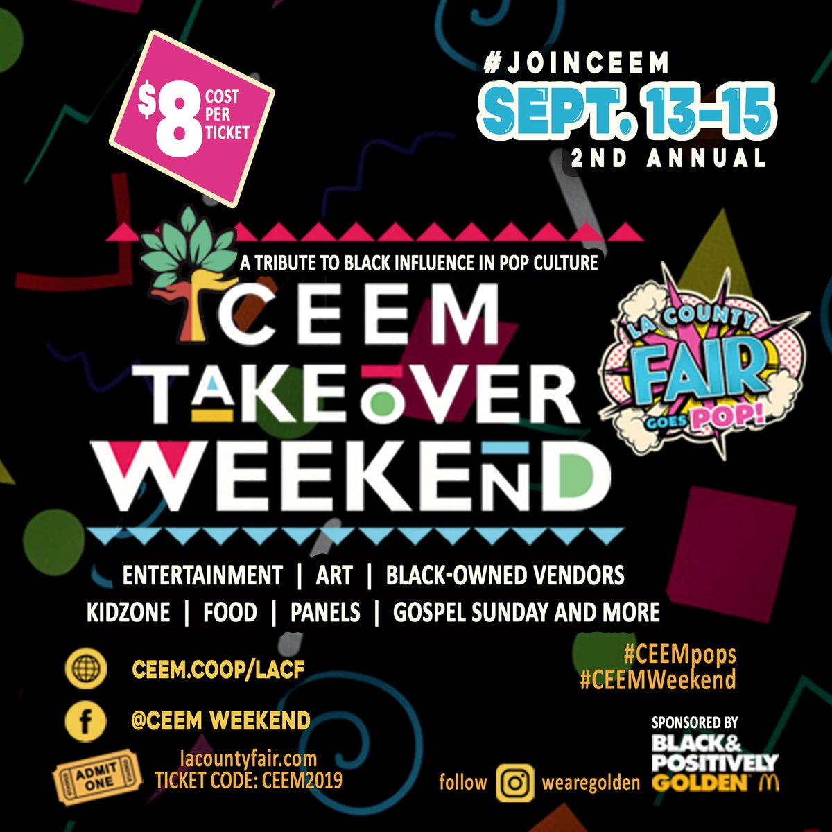 WebbfamilyE's tweet photo. Do you see it? Top left corner. TICKETS ARE ONLY $8!
Tickets available at: https://t.co/9M0RVwbikB
#JoinCEEM for a fantastic weekend of history, community, and #BlackPopCulture at the #LaCountyFair
@ceem_ie @365Black https://t.co/CafDeZEazt