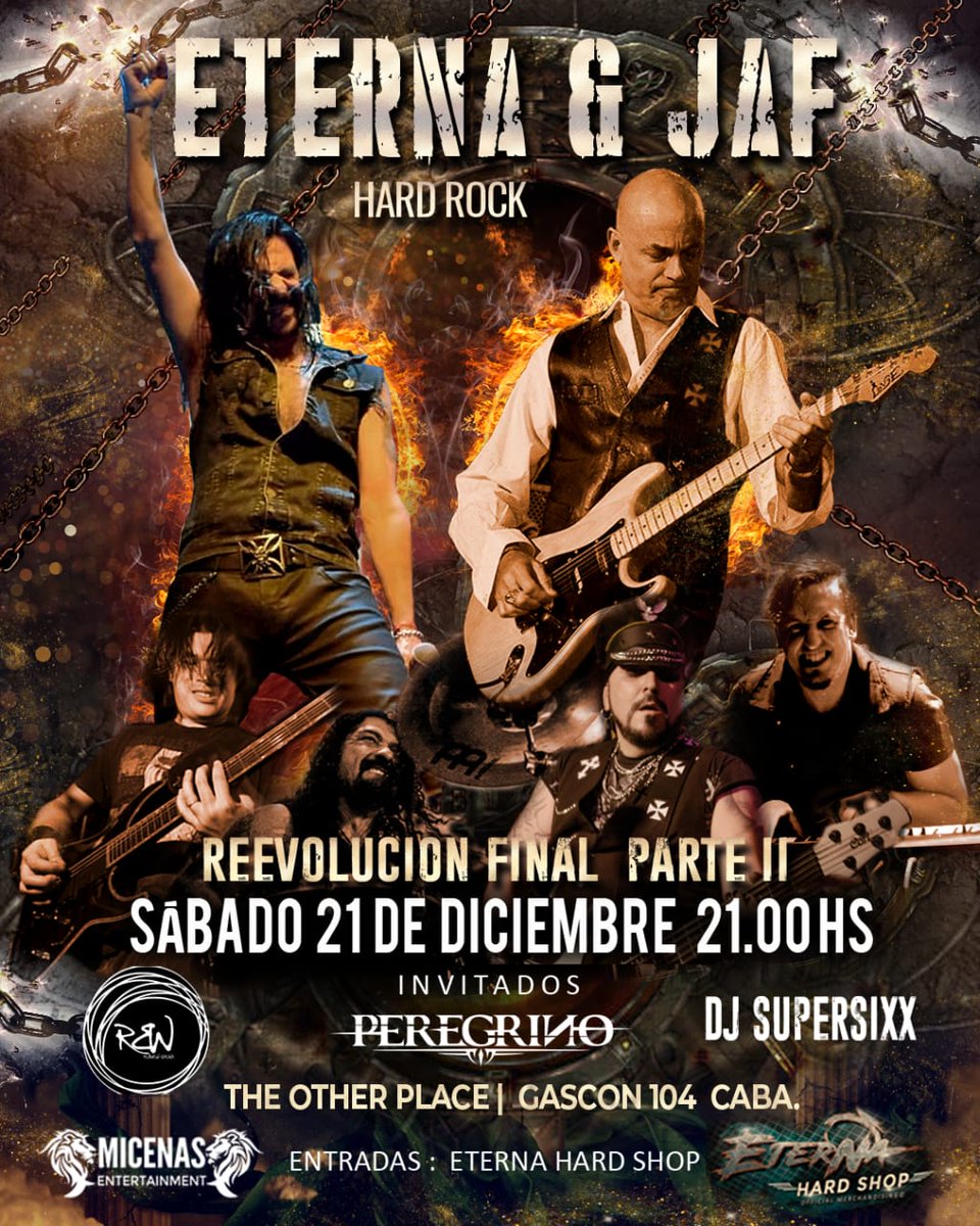 ETERNAHR's tweet photo. Cierre de año on fire!!! 
#EternaHardRock &amp; @jafoficial juntos en #BsAs !!! 
21/12  #TheOtherPlace C.A.B.A.
Próximamente anticip.a la venta! 🎶🔥💣👊
RT!!! https://t.co/GZ3PAeAsUF