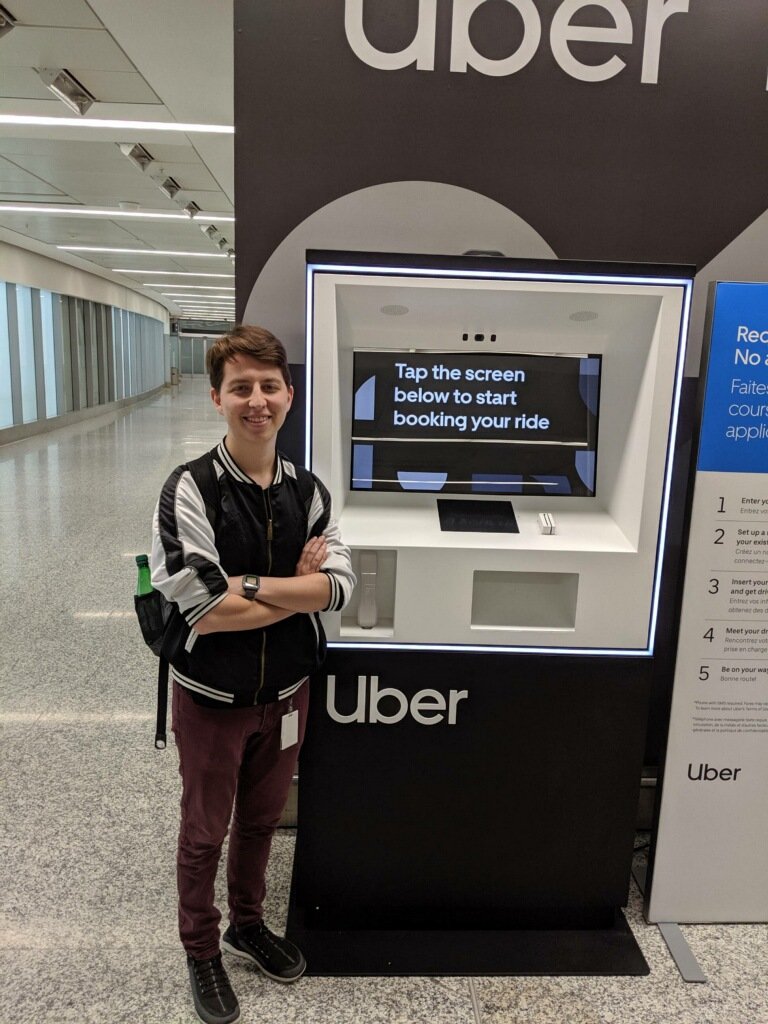 jkantro's tweet photo. Designed and launched a thing: Uber rider kiosks at Toronto Pearson Airport! Shout out to our first riders, a family from the Bahamas! https://t.co/SHQ3tQ767r