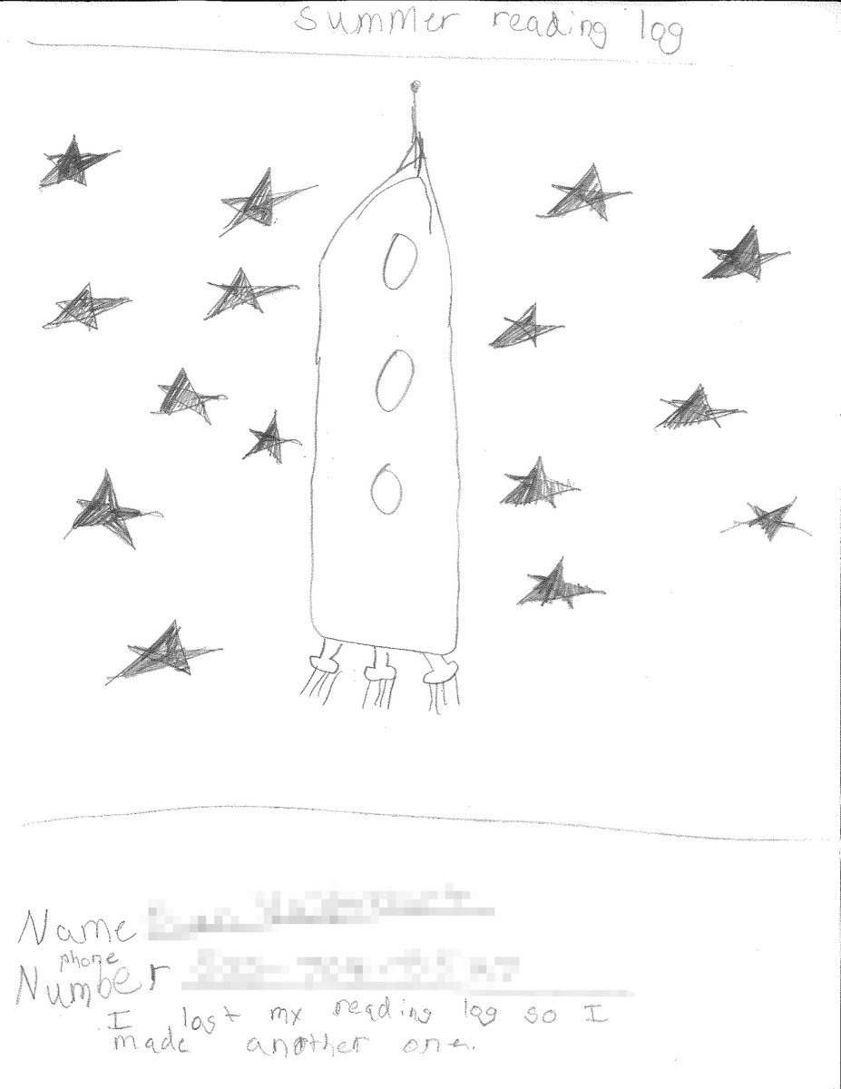 BeavertonLib's tweet photo. How adorable! "I lost my reading log so I made another one." This creative child is destined for great things, we know it 💫 #SummerReading #AUniverseOfStories #creativeproblemsolving https://t.co/DeBcsOsANs