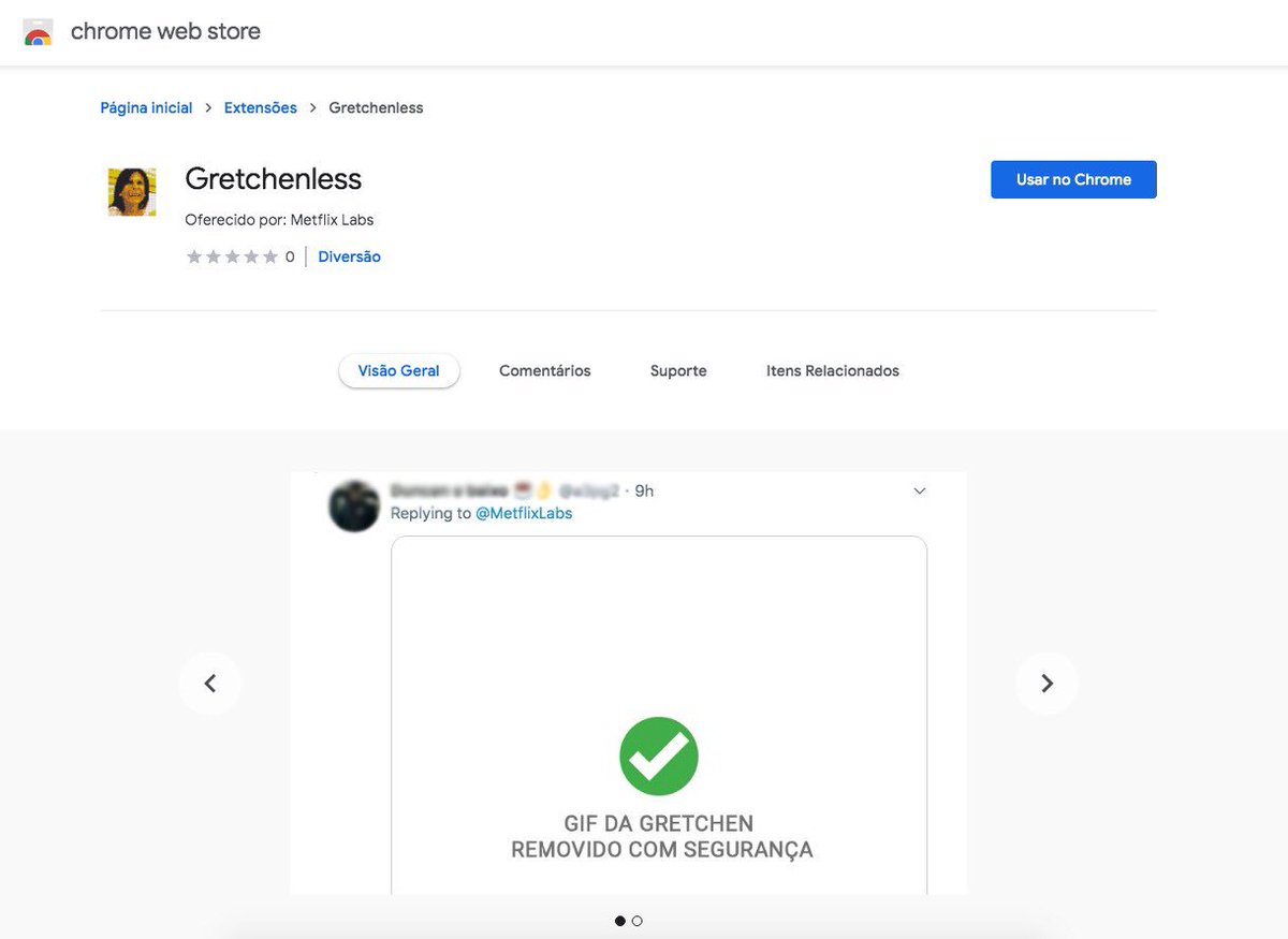 MetflixLabs's tweet image. Está no ar o primeiro beta da nossa extensão GRETCHENLESS 👍

chrome.google.com/webstore/detai…