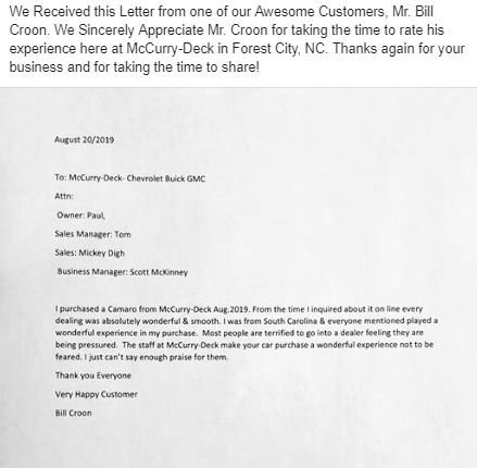Another Beaming Letter from a Valued Customer! #CustomerExperience #mccurrydeck #CustomerService #GreatExperience #CustomerLetters #HappyCustomer #HappyCustomers #forestcity #satisfaction #goodexperience #CSI