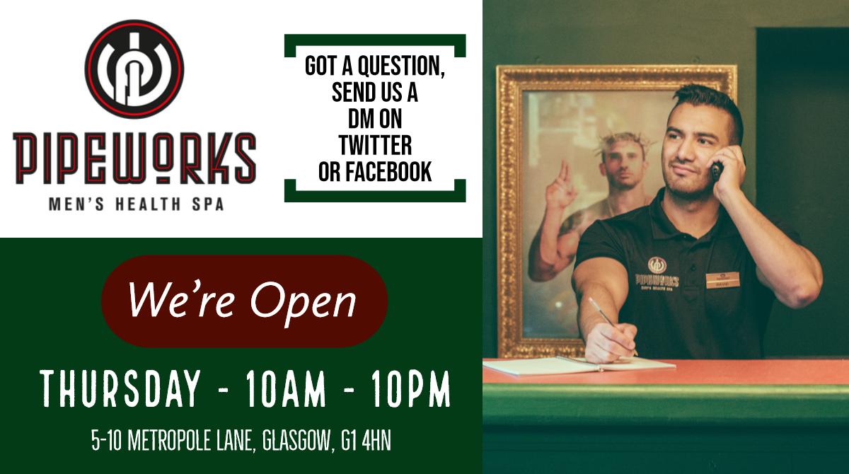PipeworksGLW's tweet photo. #ThePipeworksGlasgow #Pipeworks #GaySauna #HealthClub #AllMenSauna #Glasgow #Glasgay #HealthSpa #LGBTQ #Steamroom #Jacuzzi #placetobe #Relax #Enjoy #ThePipeworks1 #NoTowelThursday #NoTowel #Thursday #Jocks https://t.co/CIzQ3QAOtE
