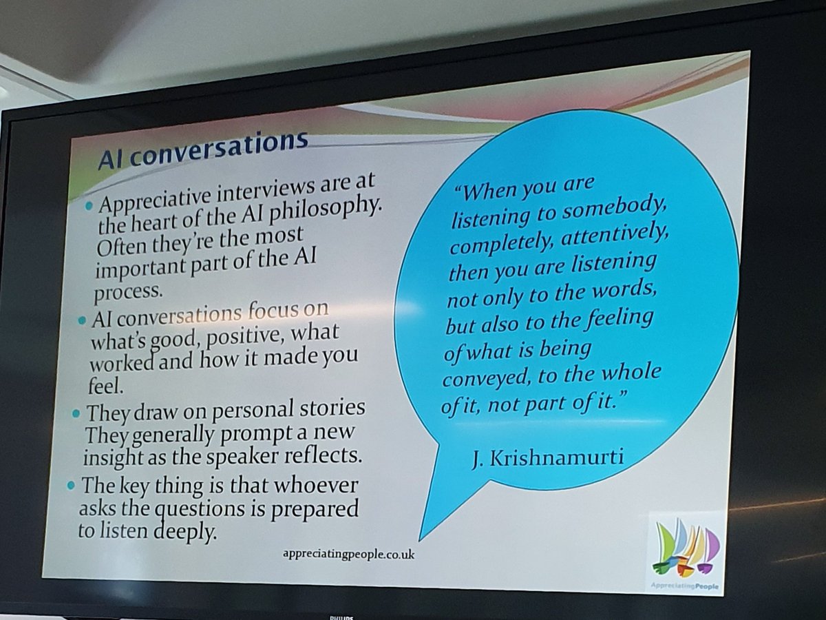 KellyWood25's tweet photo. Day 1 of Appreciative Inquiry- full of positivity, learning, inspiration, practical tools, networking and so much more. Looking forward to day 2 #LfE https://t.co/p5C78BrYrZ