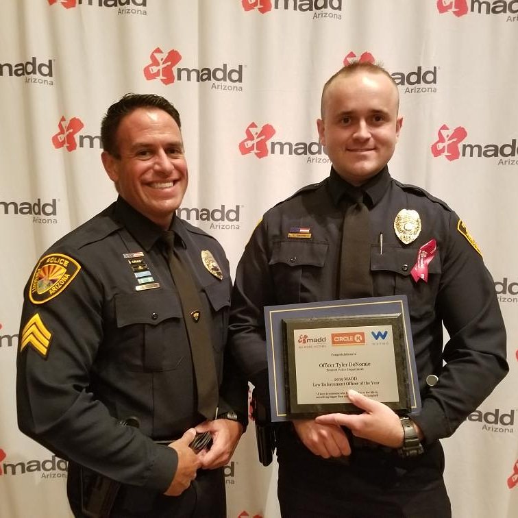 PrescottPD's tweet photo. Congratulations to Officer Denomie who recently recieved his 5th consecutive MADD award. Officer Denomie is a true asset to the PPD and we are so proud of him.
#MADD #MothersAgainstDrunkDriving #Award #OfficerOfTheYear #ThinBlueLine #PrescottPolice #PrescottPD #Prescott #AZ https://t.co/9WjX1zIXtS