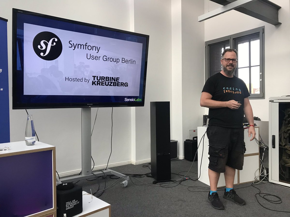 stadolf's tweet image. Feeling honored doing the intro for #sfugbln this time at my 2nd home @turbinekreuzbrg . Hearing 2 talks tonight by @el_stoffel and @dbrumann on #symfony forms and the messaging component. Afterwards: bbq! Really recommend to join #symfonylive in Berlin end of September 💪