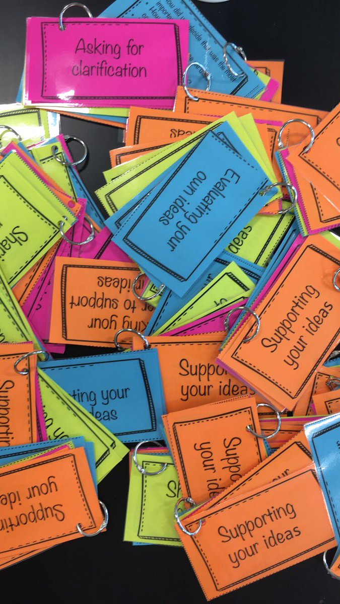 Inspired by <a href="/STEMTeachTools/">STEM Teaching Tools</a> to make talk resource cards to support my students in equitable discussions! I used the prompts from the STT talk resources cards, but made the language more sixth grade friendly and color coded by discussion skills. Can’t wait to use these! #ngss