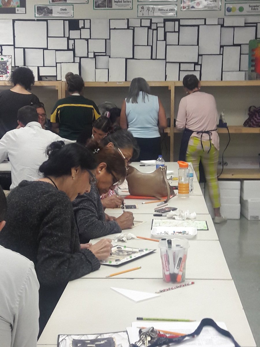 NikkiRoweArt's tweet image. Teacher&apos;s having fun at the Blackout Poetry workshop. 
 @Rowe006
#ArtAndLanguage