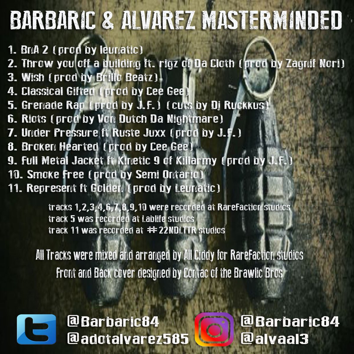 Grenade Rap Out Now on Spotify and Bandcamp

bnamusic97.bandcamp.com/album/grenade-…
#BnA #CastOffz #rawcore #WarTimeMuizk  #PunchYouInTheFaceMuzik
open.spotify.com/album/337XGdqx…